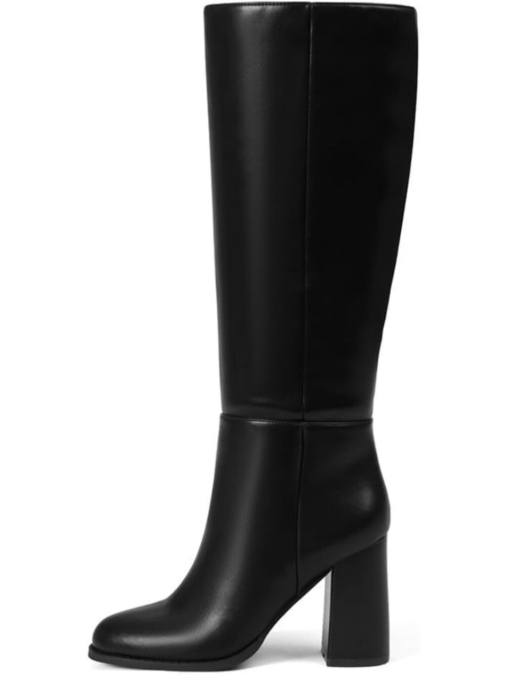 Women's Black Chunky High Heel Round Toe Side Zipper Dress Long Knee High Boots